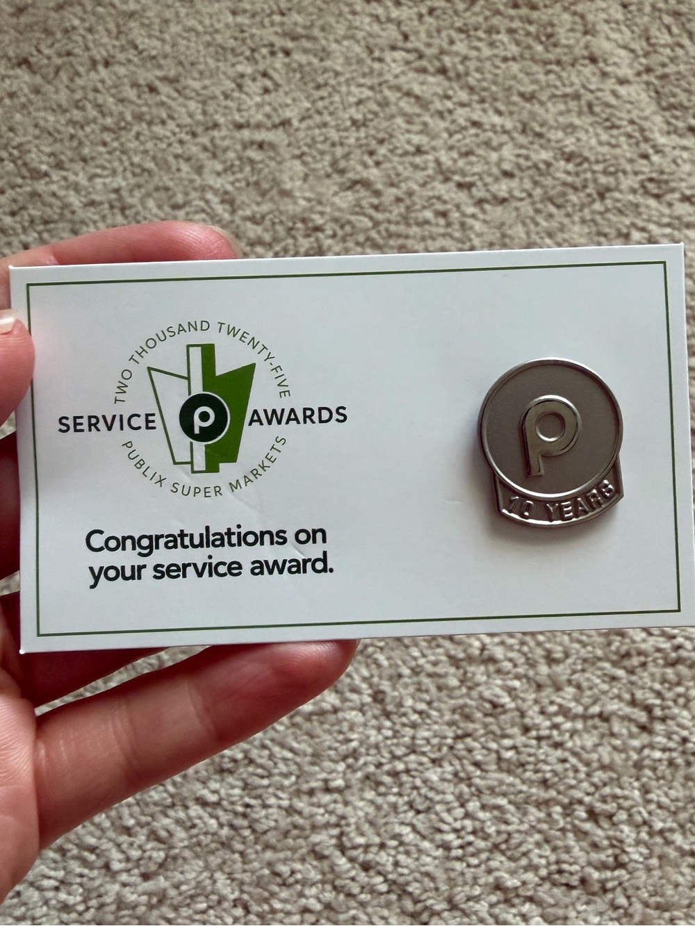 Publix Supermarkets 10 Year Service Awards Pin
